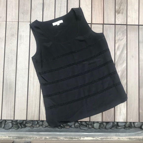 Loft | Sheer Black Sleeveless Blouse w Striping - Picture 2 of 6